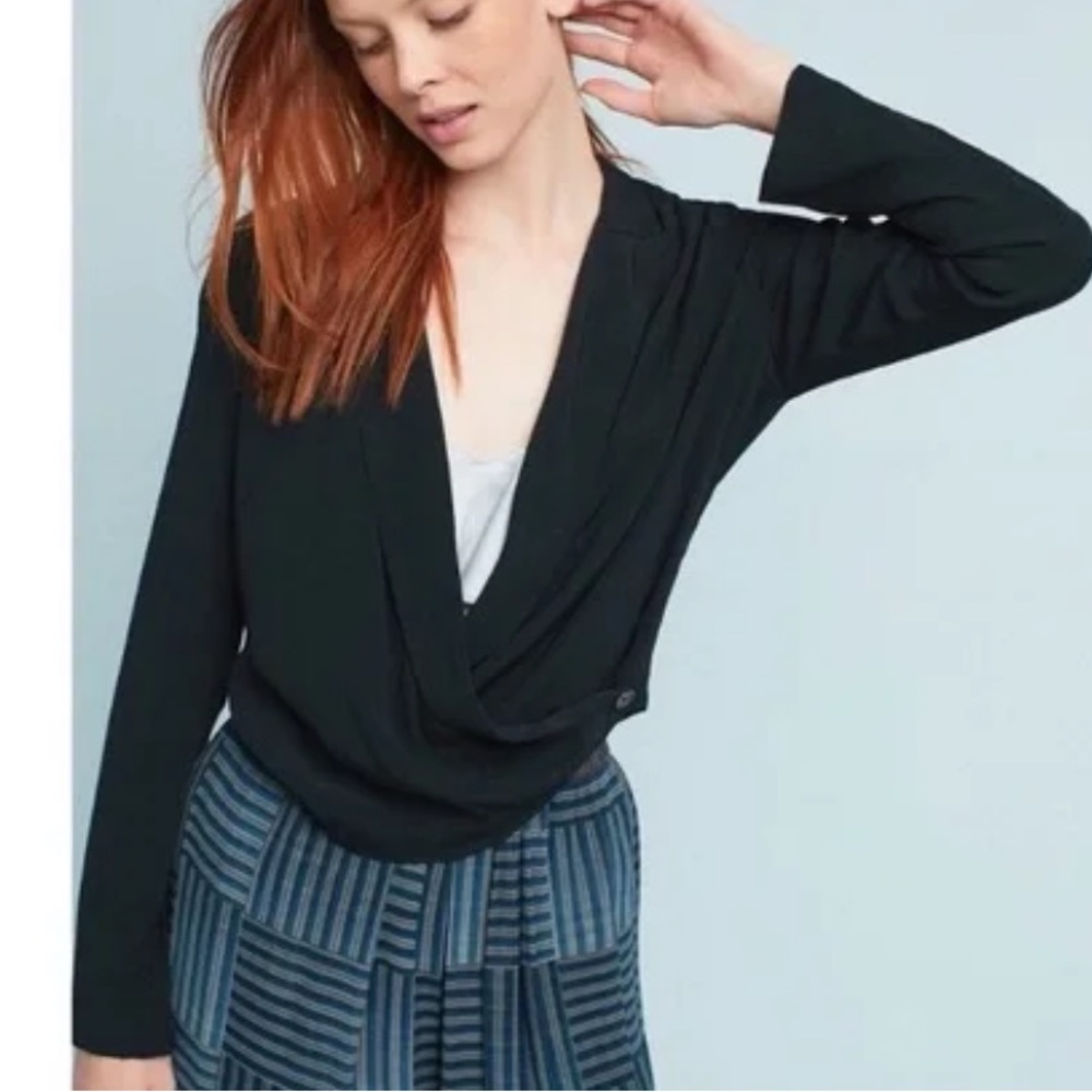 Anthropologie's Top Ettitwa Wrap Blazer Top Black Long Sleeve Size 6 Like New